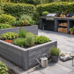 Belægning omkring højbede og udekøkkener